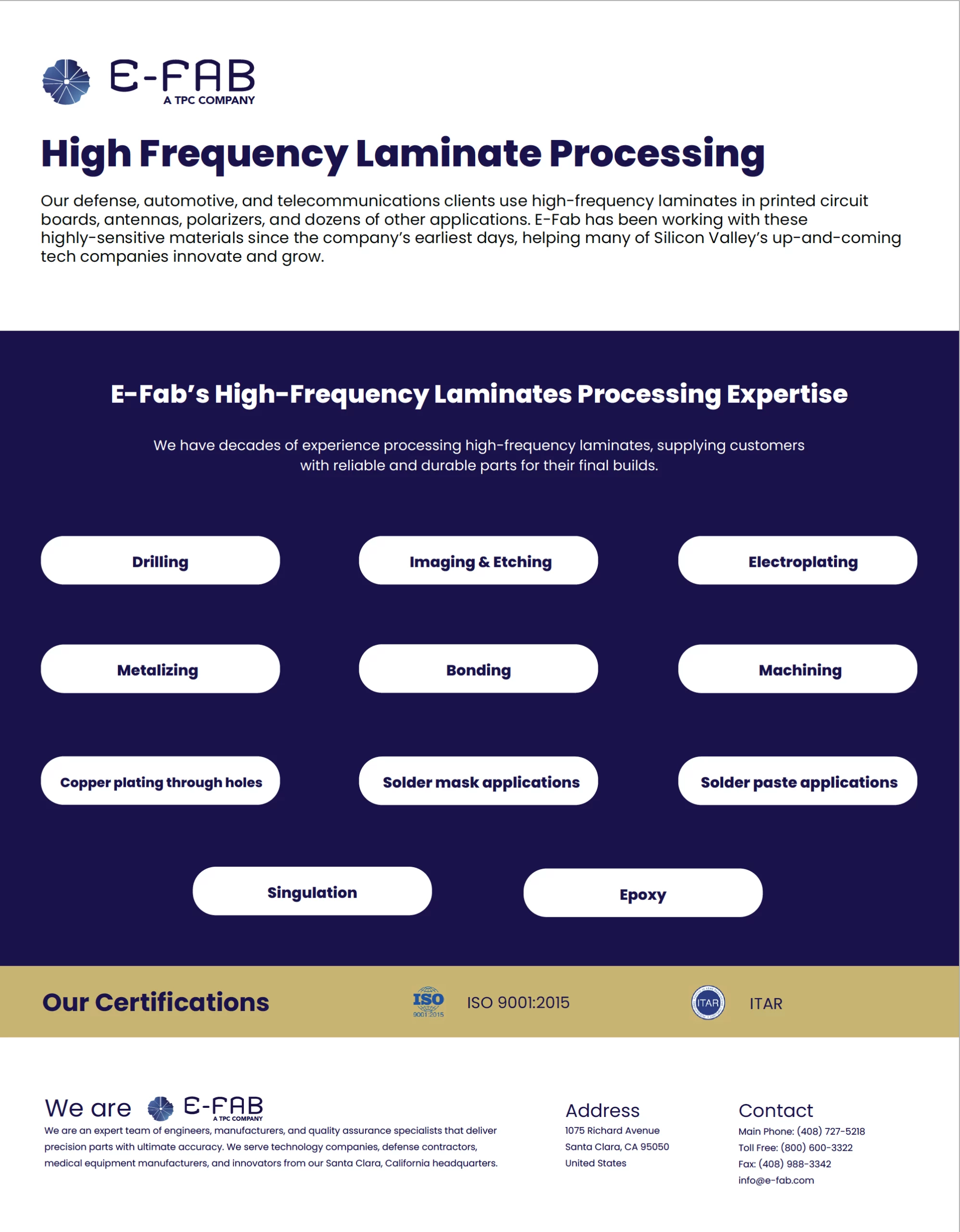 High frequency Laminate Processing - Resource Paper