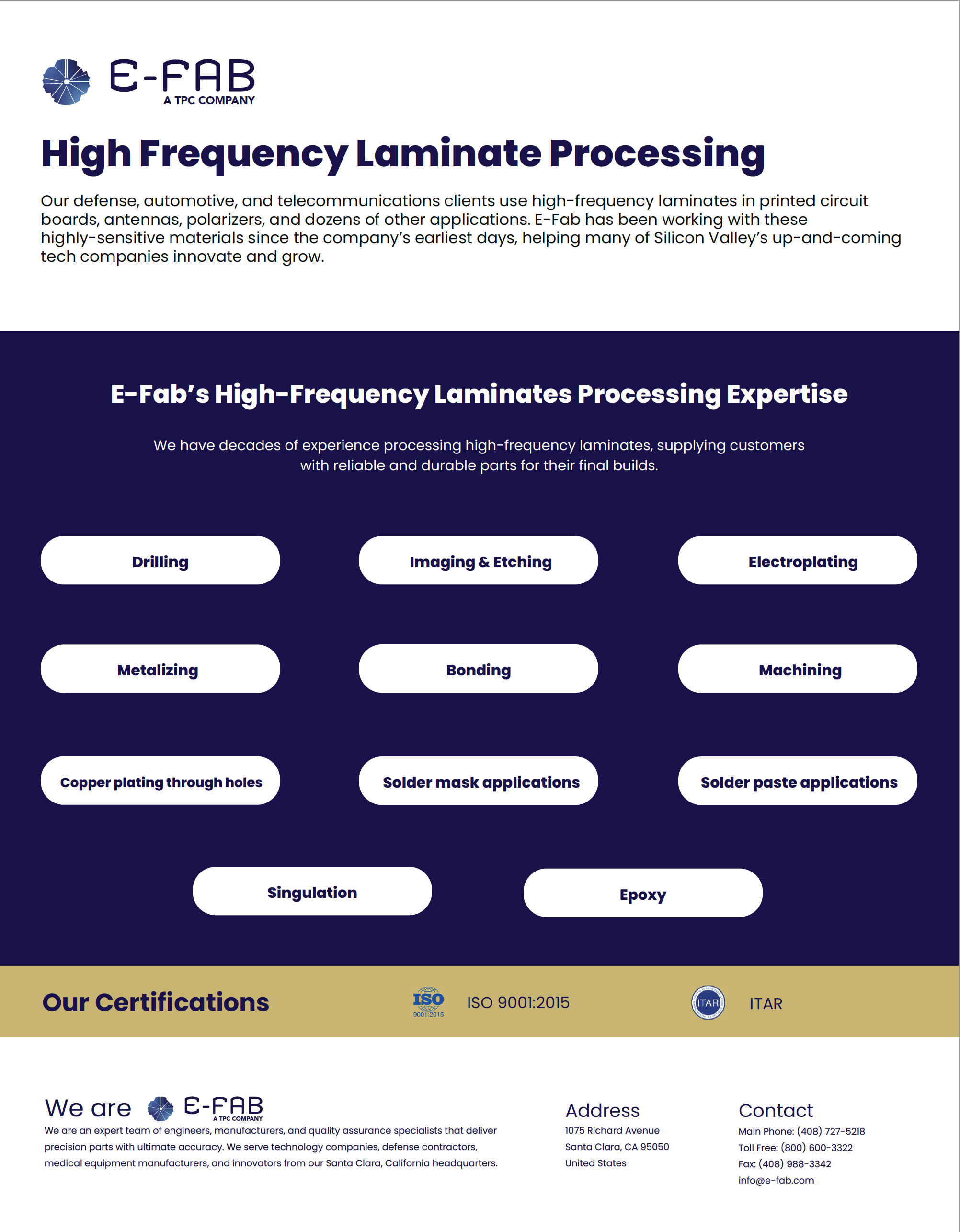 E-Fab High Frequency Laminate Processing Resource Paper