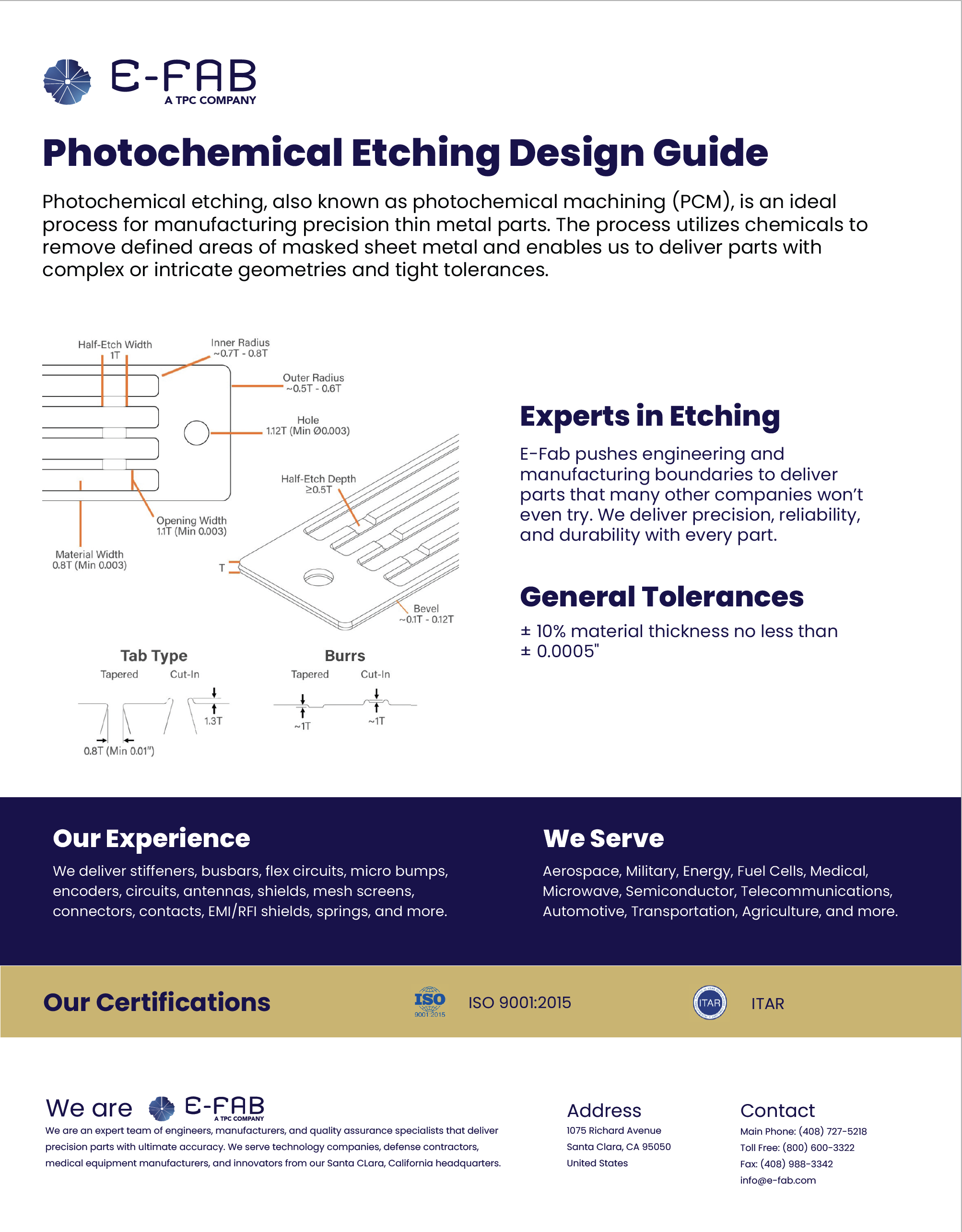 Photochemical Machining & Etching Wet Machining Services EFAB, Inc.